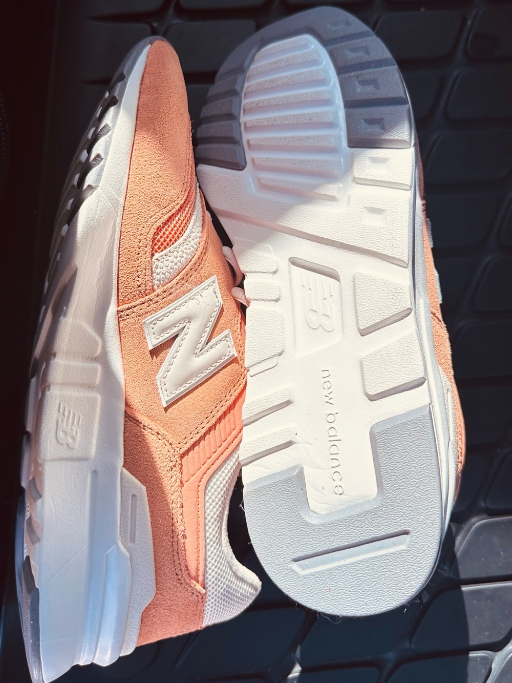 New Balance Women’s Coral/White Suede & Mesh Sneakers